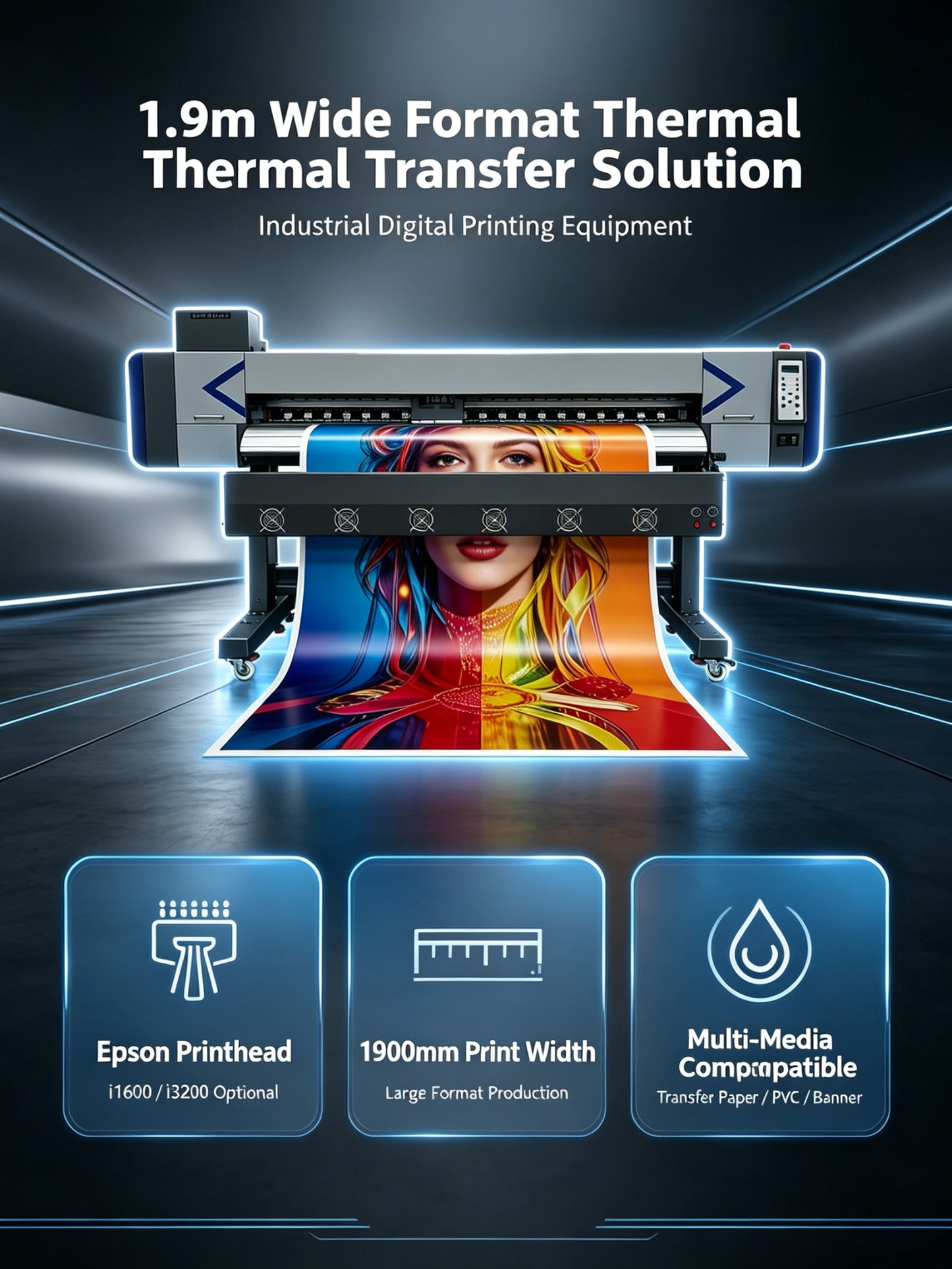 BW-1808 1900-millimeter Digital Sublimation and Solvent Inkjet Printer for Textiles, Curtains, and Banners