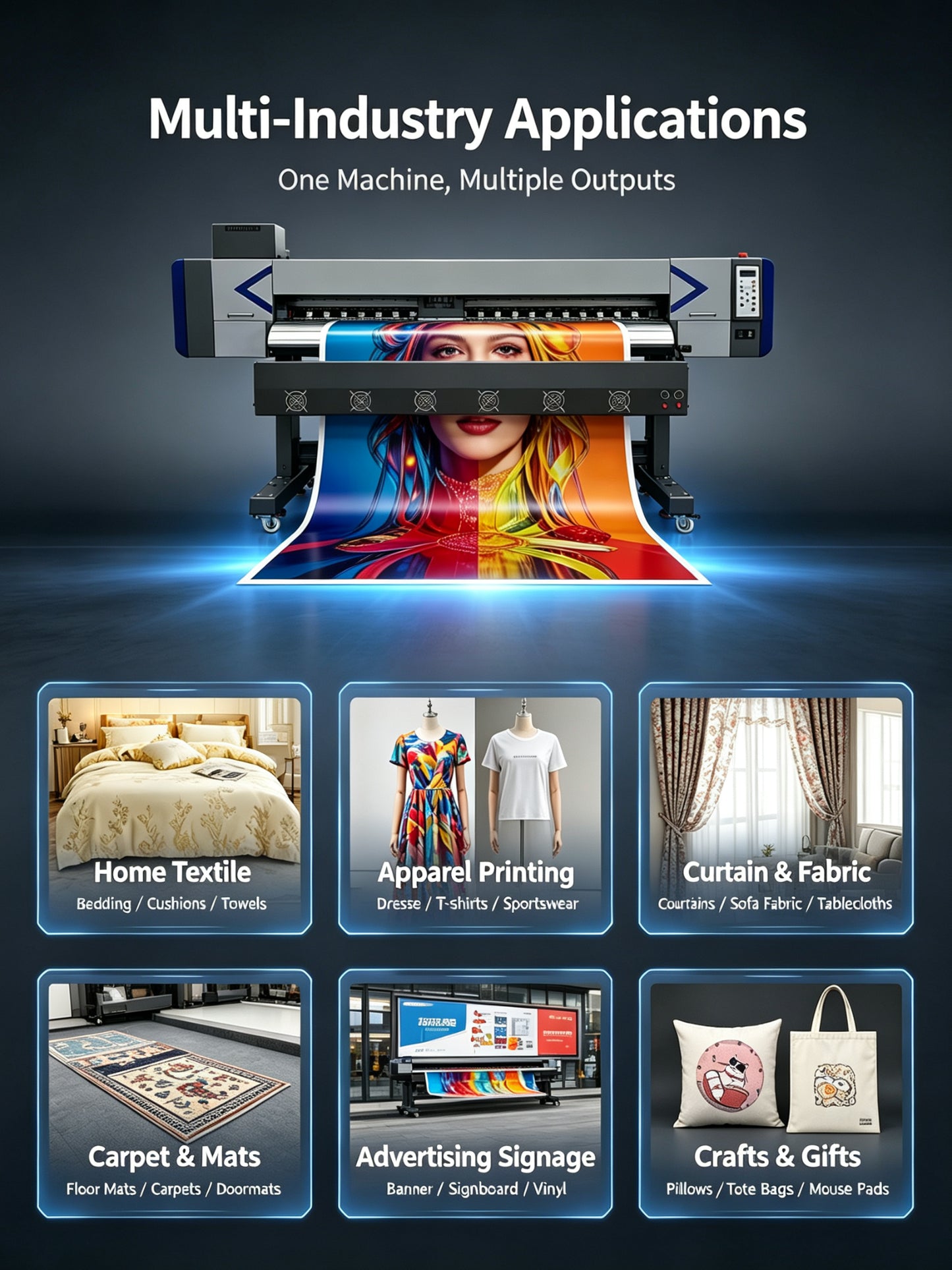 BW-1808 1900-millimeter Digital Sublimation and Solvent Inkjet Printer for Textiles, Curtains, and Banners