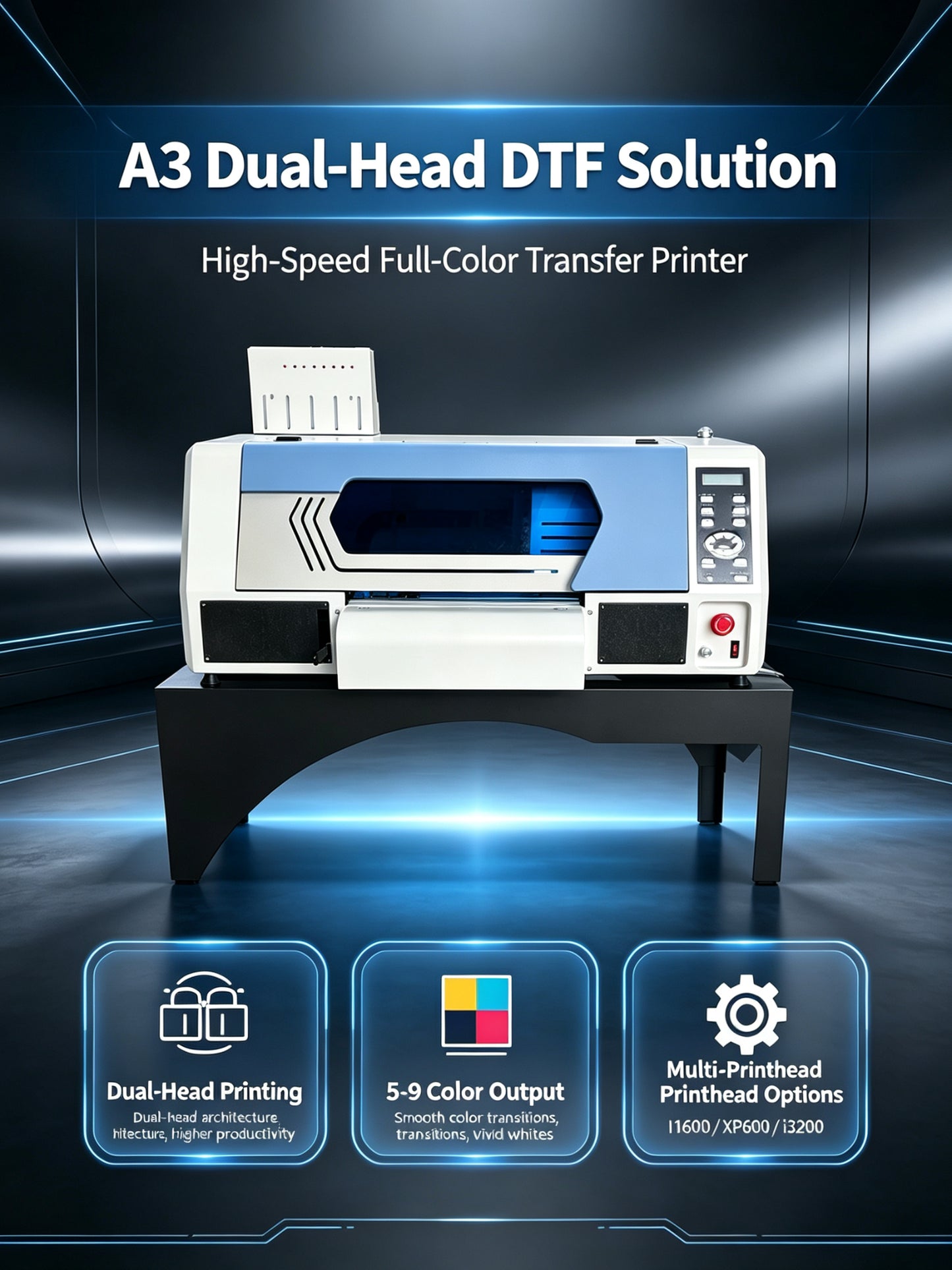 A302 A3 Dual Head DTF Printer 33cm 5-9 Colors Direct to Film Printer for T-Shirt Printing
